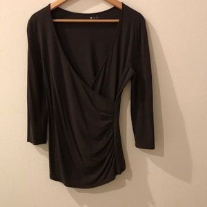 Anthropology Three dots dark brown faux wrap top